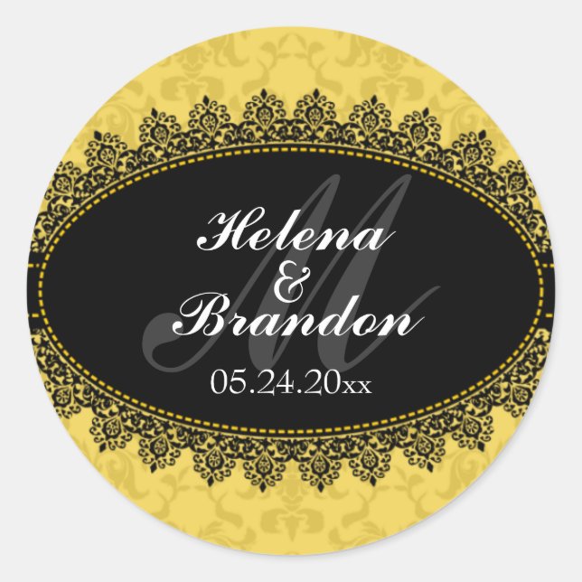 Elegant Lace & Damask Monogram Wedding Seals (Front)