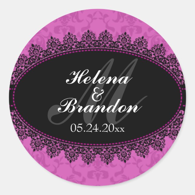 Elegant Lace & Damask Monogram Wedding Seals (Front)