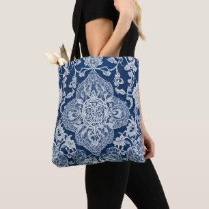 Elegant Lace Effect Floral in Blue and White Tote Bag