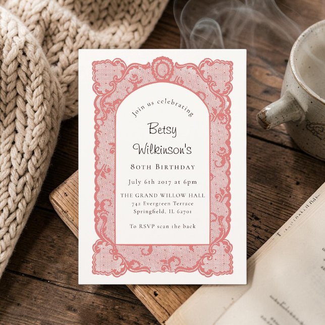 Elegant Lace Frame 80th Birthday Invite (Creator Uploaded)
