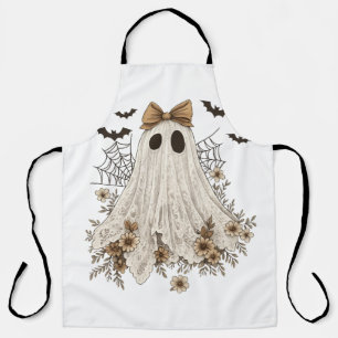 Elegant Lace Ghost with Bow Floral Ghost Apron