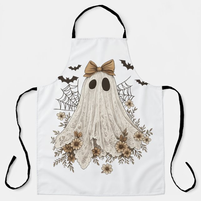 Elegant Lace Ghost with Bow | Floral Ghost  Apron (Front)