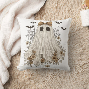 Elegant Lace Ghost with Bow   Floral Ghost  Cushion