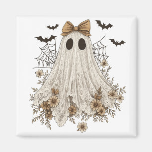 Elegant Lace Ghost with Bow Floral Ghost Magnet