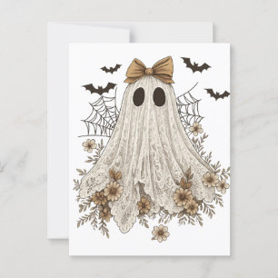 Elegant Lace Ghost with Bow Floral Ghost Postcard