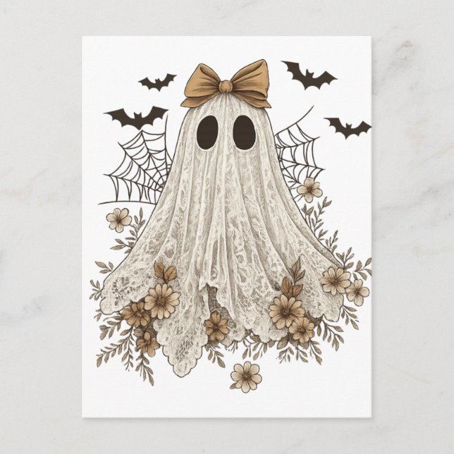 Elegant Lace Ghost with Bow | Floral Ghost  Postcard (Front)