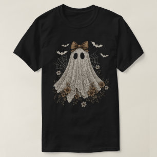 Elegant Lace Ghost with Bow   Floral Ghost  T-Shirt