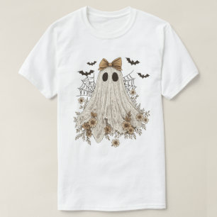 Elegant Lace Ghost with Bow   Floral Ghost  T-Shirt
