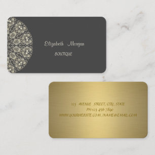 Elegant Lace Grey Gold Business Card
