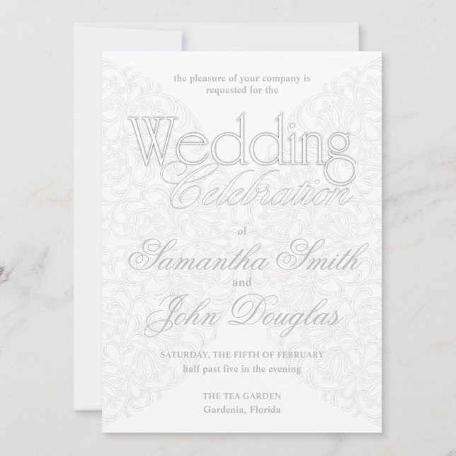 Elegant Lace Grey & White Modern Minimalist Invitation (Front)