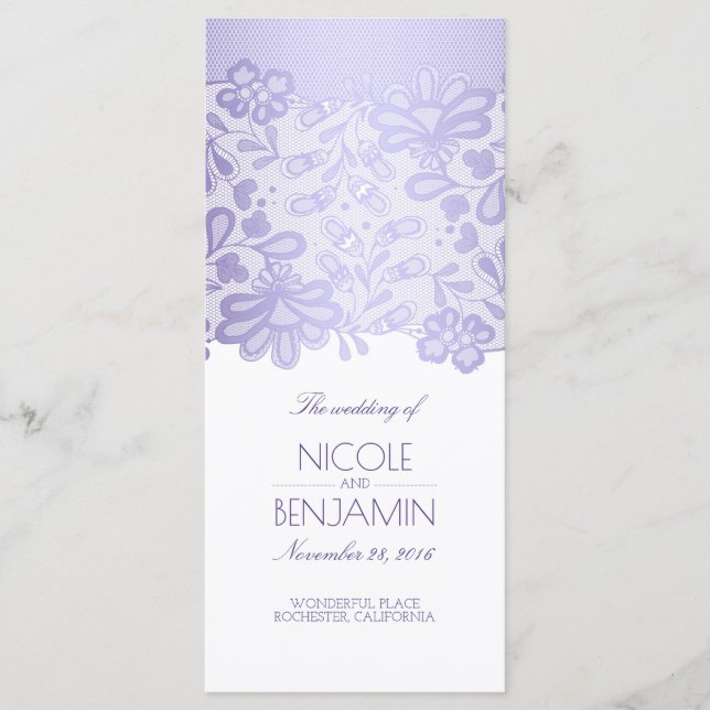 Elegant Lace Lavender Purple Wedding Programs (Front)