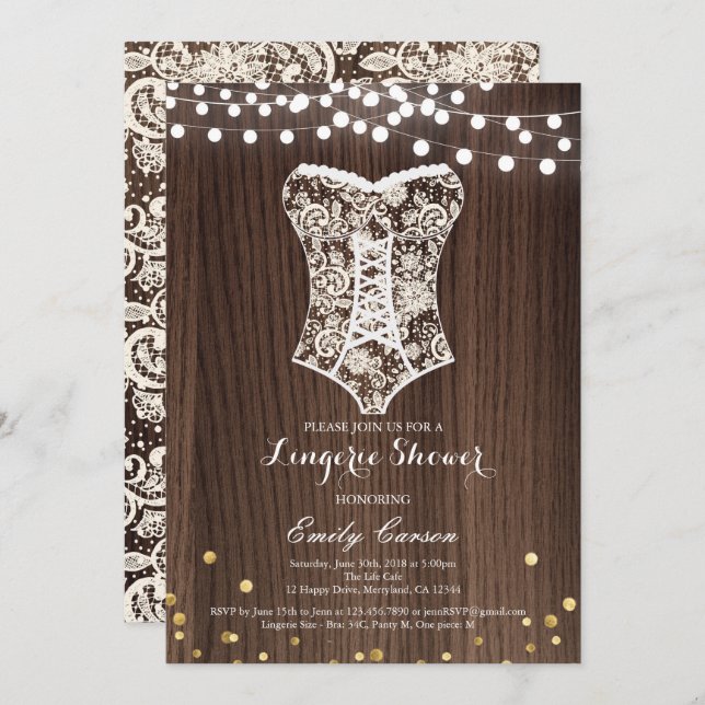 Elegant lace lingerie shower invitation (Front/Back)