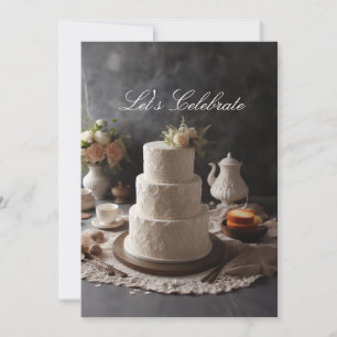 ELEGANT LACE LOOK ANNIVERSARY CAKE WITH FLORAL TOP INVITATION
