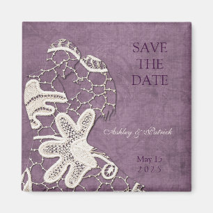 Elegant Lace Lovers Save the Date Magnet