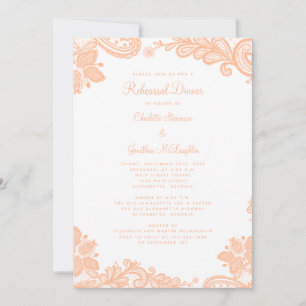Elegant Lace Peach Wedding Rehearsal Dinner Invitation