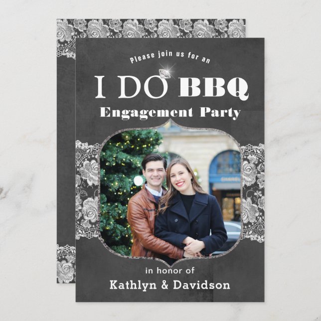 Elegant Lace Photo I DO Engagement Invitation (Front/Back)