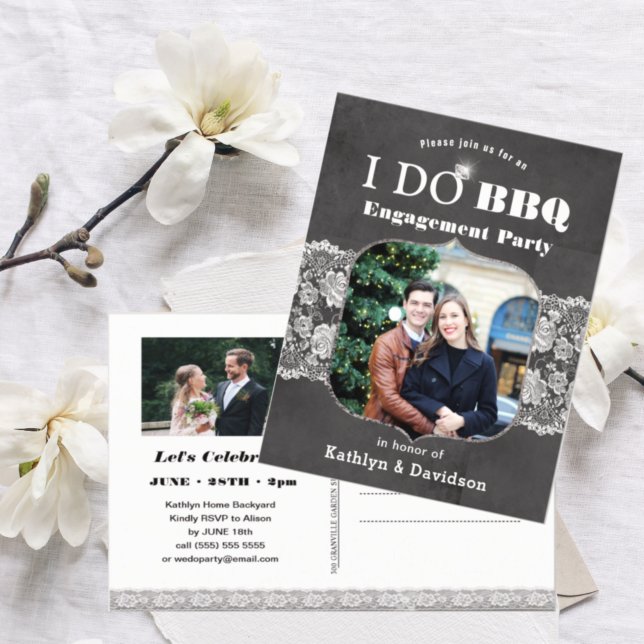 Elegant Lace Photo I DO Engagement Invitation Post Postcard (Creator Uploaded)