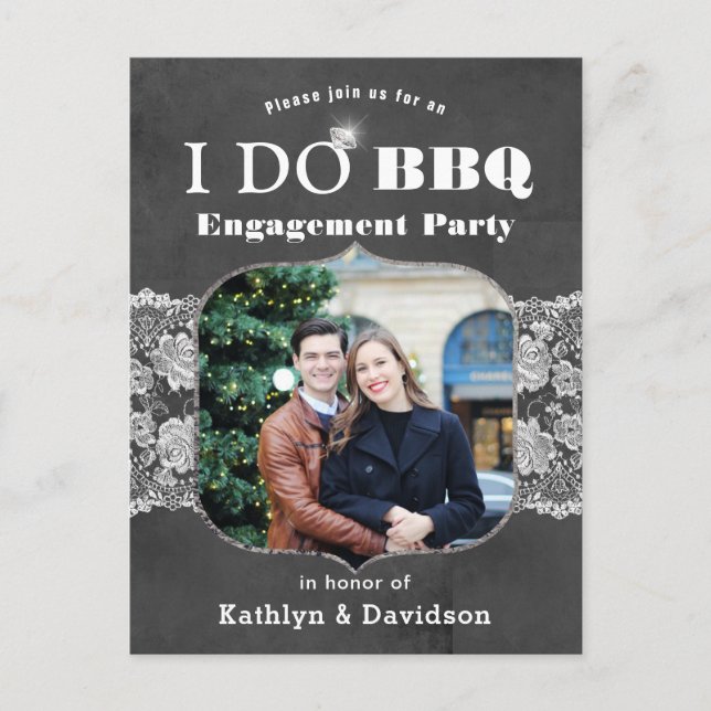 Elegant Lace Photo I DO Engagement Invitation Postcard (Front)