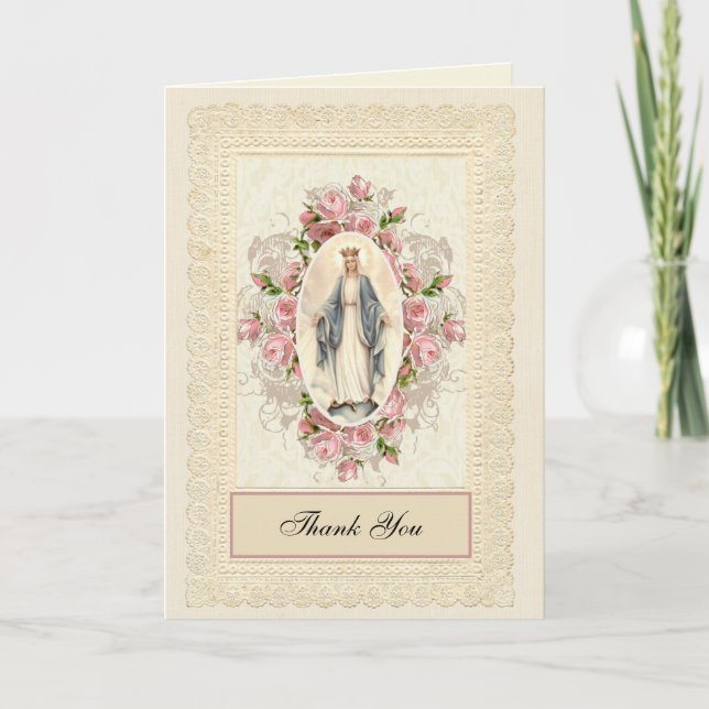 Elegant Lace Pink Roses Religious Appreciation Card (Front)