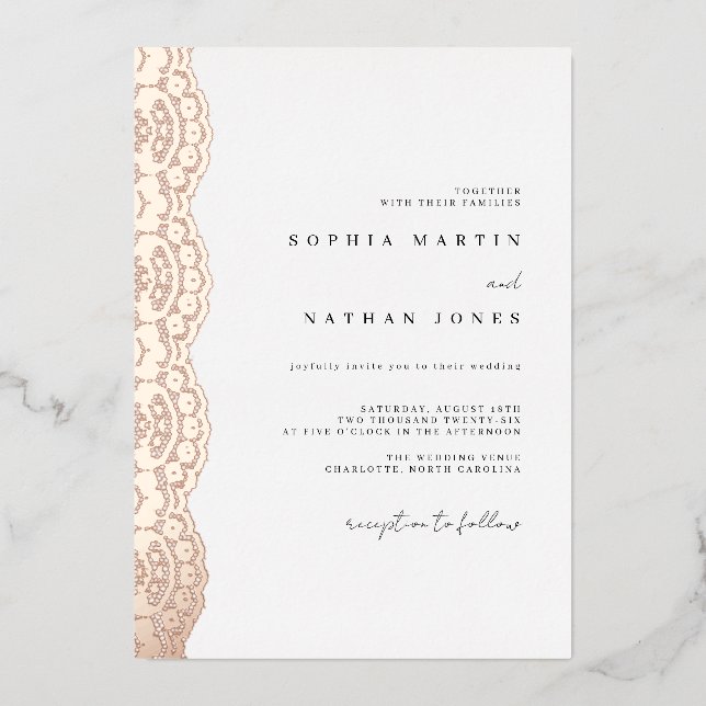 Elegant Lace Real Rose Gold Foil Wedding  (Front)
