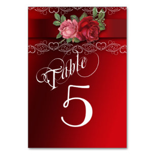 Elegant Lace, Red and Pink Roses, Table Number