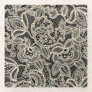 Elegant Lace Seamless Pattern Design Glass Coaster