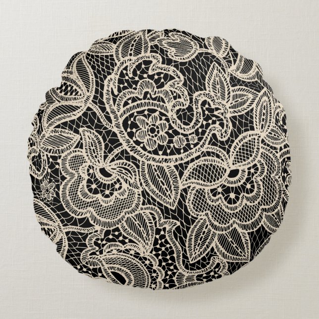 Elegant Lace Seamless Pattern Design Round Cushion (Front)