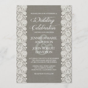 Elegant Lace Vintage Wedding Invitation Grey