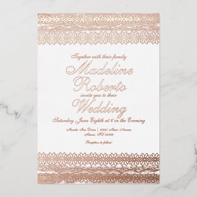 Elegant Lace Wedding Pressed  Foil Invitation (Front)