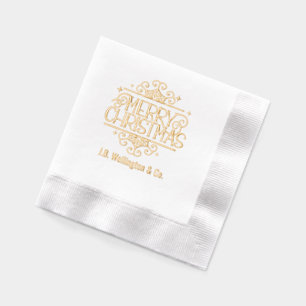 Elegant Lacy Merry Christmas Business Family Name Foil Napkins