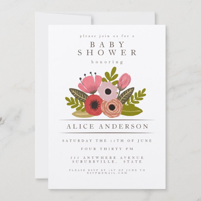 Elegant Ladies Bouquet Personalised Baby Shower Invitation (Front)