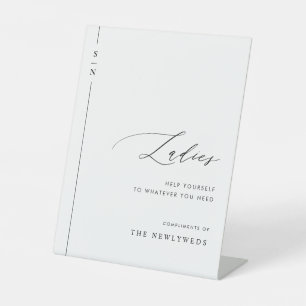 Elegant Ladies Guest Wedding Bathroom Basket Pedestal Sign