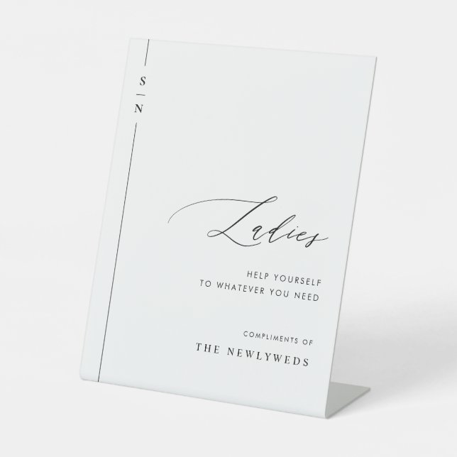 Elegant Ladies Guest Wedding Bathroom Basket Pedestal Sign (Front)