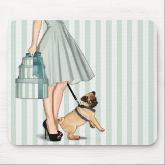 Elegant lady and pug mouse pad