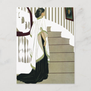 Elegant Lady Ascends the Staircase Postcard