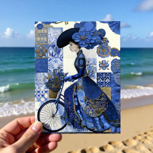 Elegant Lady Bicycle Delft Postcard