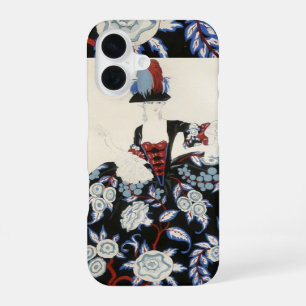 ELEGANT LADY FLORAL DRESS WITH BLACK WHITE FLOWERS iPhone 16 CASE