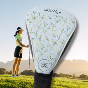 Elegant Lady Golfer Floral Pattern Name Monogram Golf Head Cover