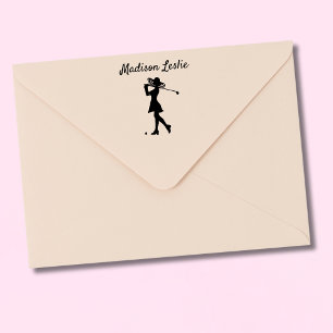 Elegant Lady Golfer Name Rubber Stamp