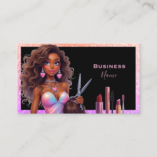 Elegant Lady Hair Makeup Business  Card (Front)