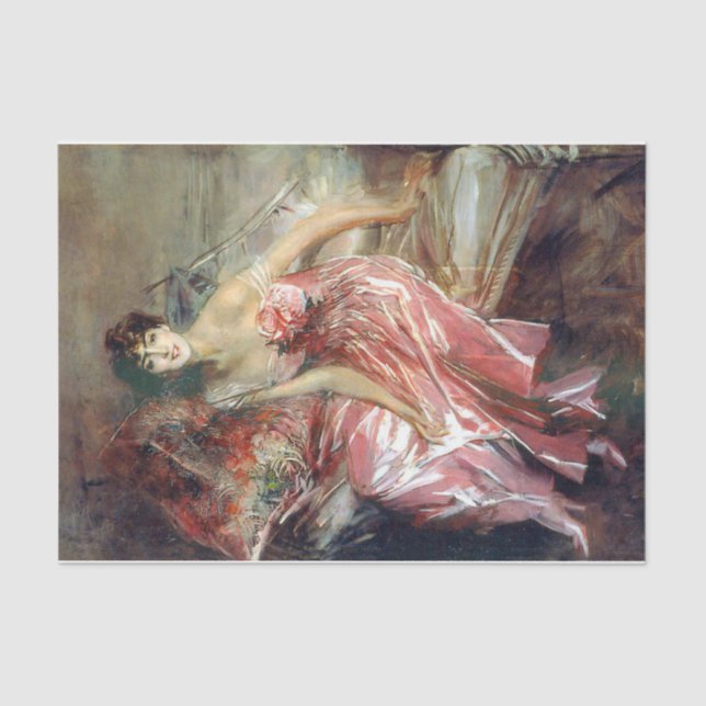 Elegant Lady in a Pink Dress (by Giovanni Boldini) Tissue Paper (Front)