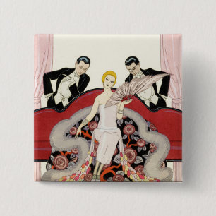 Elegant Lady in Paris Art Deco Button