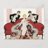 Elegant Lady in Paris Art Deco Postcard