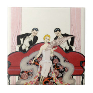 Elegant Lady in Paris Art Deco Tile