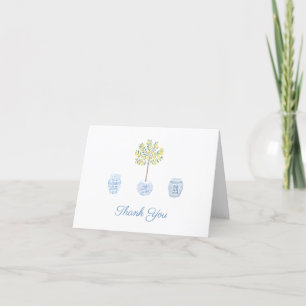 Elegant Lady Lemon Tree Blue White Personalised Thank You Card
