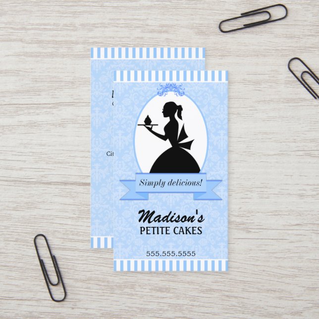 Elegant Lady Silhouette Cupcake Business Card (Front/Back In Situ)