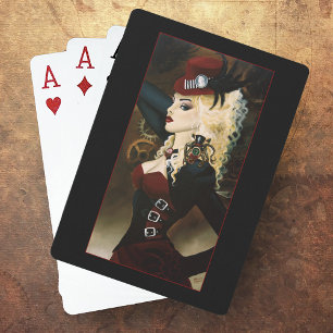 Elegant Lady Steampunk Victorian Red Clockwork Playing Cards