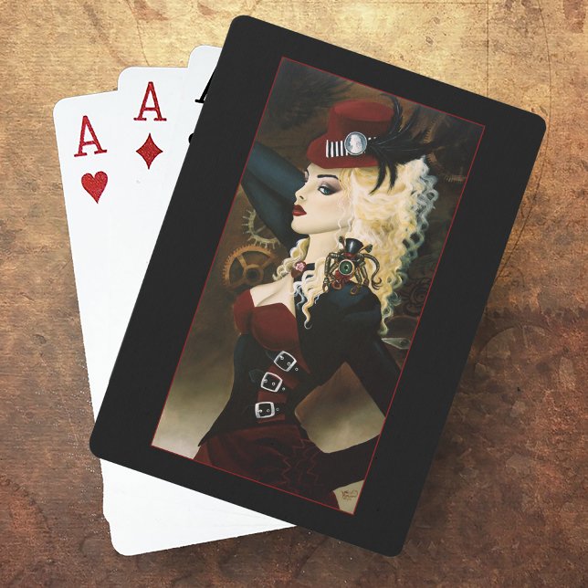 Elegant Lady Steampunk Victorian Red Clockwork Playing Cards (Creator Uploaded)
