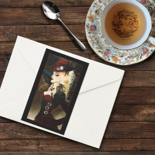 Elegant Lady Steampunk Victorian Red Clockwork Rectangular Sticker