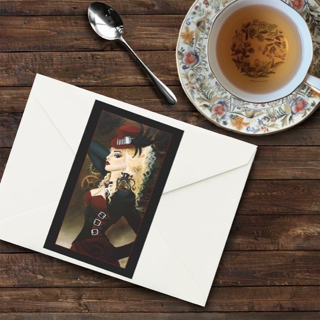 Elegant Lady Steampunk Victorian Red Clockwork  Rectangular Sticker (Creator Uploaded)